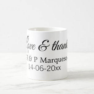 Mug Amour & merci ajoutez nom du couple mariage ajoute