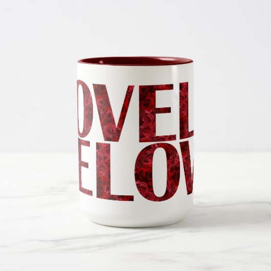 Mug AMOUR Moderne Avec Roses Rouges Typographie (Centre)