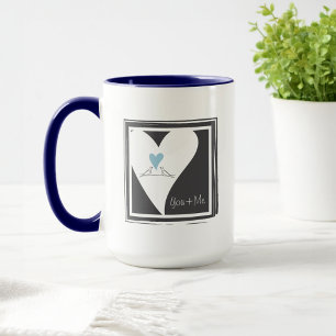 Mug Amour Moderne Rustique Oiseaux Légers Cœur Bleu Cl
