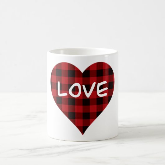 Mug Amour, motif plaid de buffle rouge, coeur valentin (Centre)