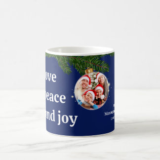 Mug Amour Paix Joie Noël Famille Photo Bleu Marine