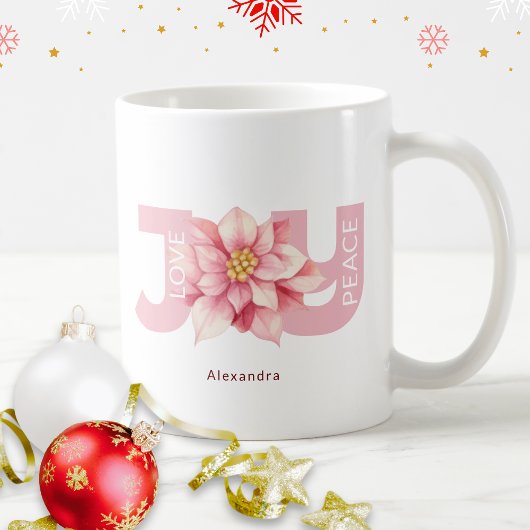 Mug Amour Paix Joie Rose Poinsettia Noël