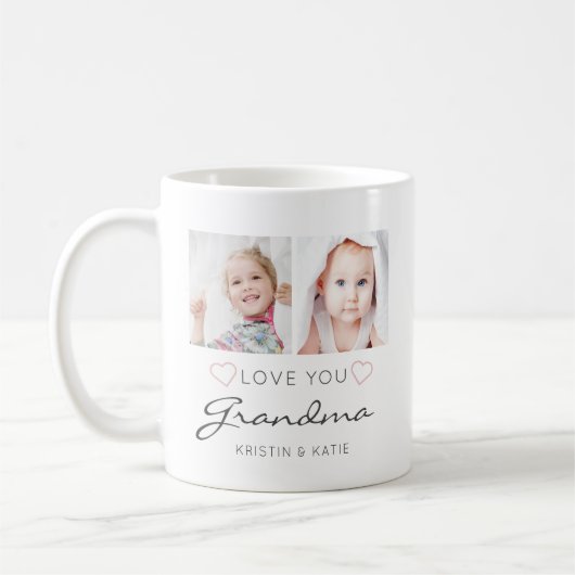 Mug AMOUR PERSONNALISÉ VOUS GRANDMA manuscrit 2 photos (Gauche)