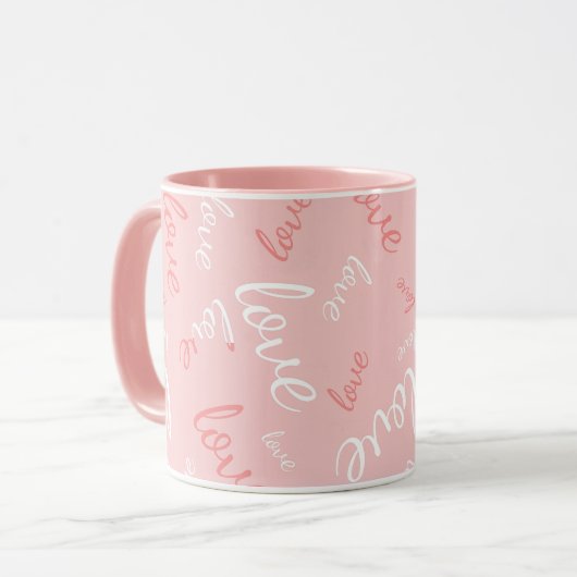 Mug Amour rose écriture manuscrite typographie romanti (Devant gauche)