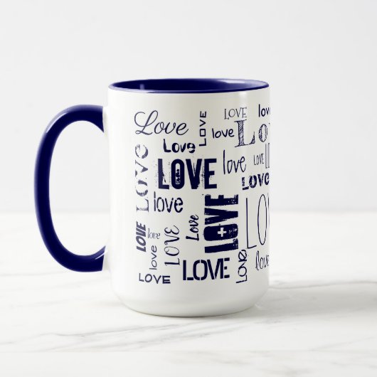 Mug AMOUR ! Texte bleu typographique (Gauche)