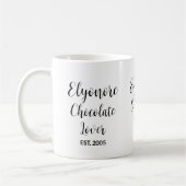Mug Amoureux de chocolat Noir Script Nom Personnalisé (Gauche)