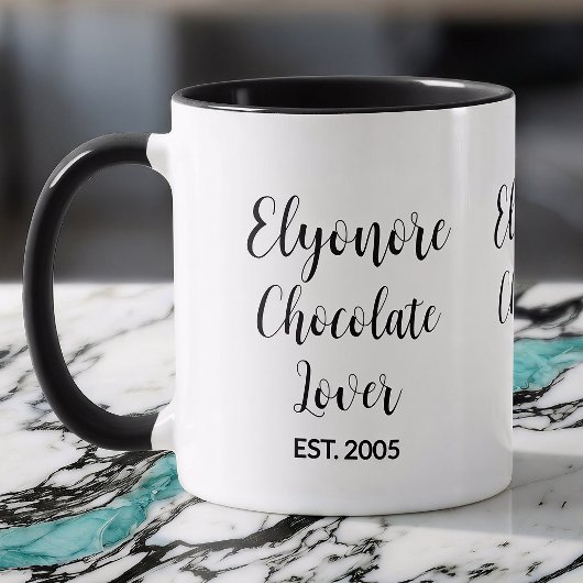 Mug Amoureux de chocolat Noir Script Nom Personnalisé