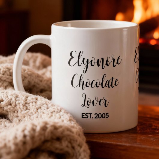Mug Amoureux de chocolat Noir Script Nom Personnalisé