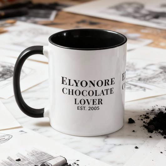 Mug Amoureux de chocolat noir Script Nom personnalisé 