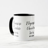Mug Amoureux de chocolat Noir Script Nom Personnalisé (Devant gauche)