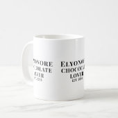Mug Amoureux de chocolat Noir Script Nom Personnalisé (Devant gauche)