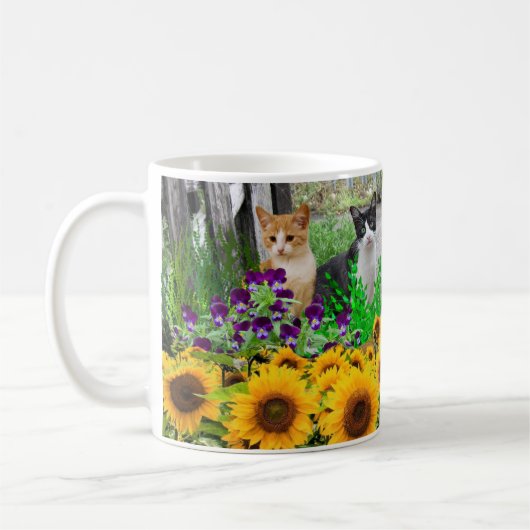 Mug Amoureux de les chats / Fleurs de soleil et félins (Gauche)