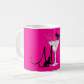 Mug Amoureux de les chats Hot rose Monogramme moderne (Devant gauche)