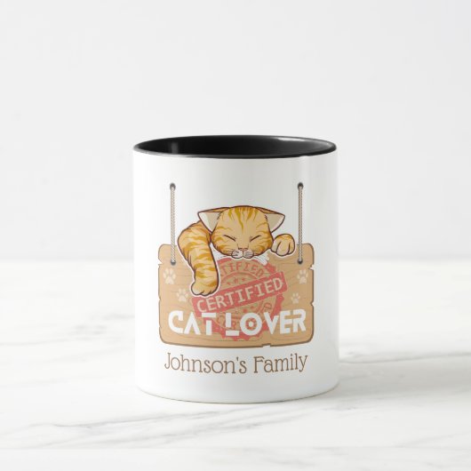 Mug Amoureux des chats certifié avec nom de famille (Centre)