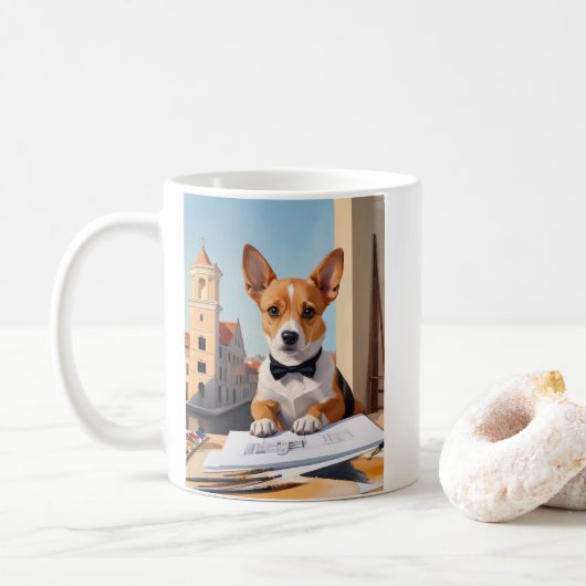 Mug Amoureux des chiens de Charming Corgi Architect (Avec donut)