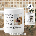 Mug Amoureux des chiens Funny Chien Dit 2 Photos<br><div class="desc">Ajoutez une ou deux photos de votre chien ou de vos chiens dans cette tasse de nouveauté amusante avec le dicton CHAQUE REPAS QUE VOUS FAITES, CHAQUE MOMENT QUE VOUS PRENEZ, JE VOUS REGARDERAI. Modifiez la couleur du texte et/ou de la couleur arrière - plan selon les besoins dans EDIT....</div>