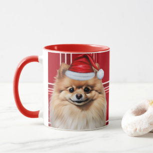 Mug Amoureux des chiens Pomeranian Fête Rouge à carrea