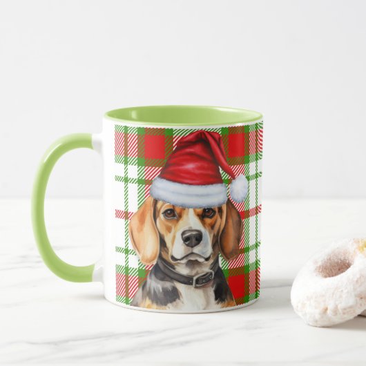 Mug Amoureux des chiens Red Green Plaid et Beagle Holi (Avec donut)