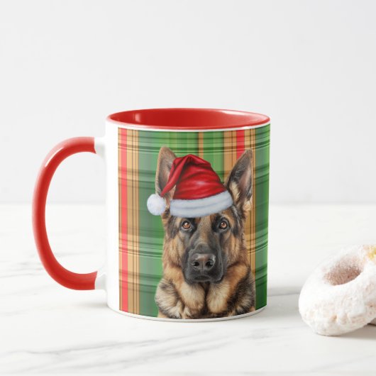 Mug Amoureux des chiens Red Green Plaid et GSD Holiday (Avec donut)