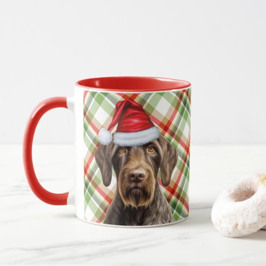 Mug Amoureux des chiens Wirehair Pointer Holiday Red P (Avec donut)