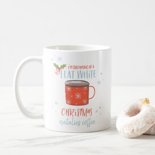 Mug Amoureux du café blanc plat Noël (Avec donut)