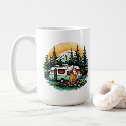 Mug Amoureux du camping mignons ajoutent monogramme (Avec donut)