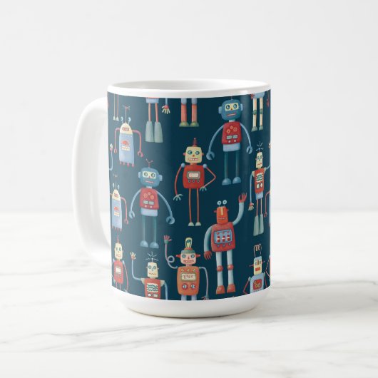 Mug Amusant 1950s Style Rétro Robot Motif foncé (Devant gauche)