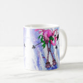 Mug amusant avec skieur de Flamant rose rose (Devant droit)