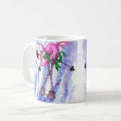 Mug amusant avec skieur de Flamant rose rose (Devant gauche)
