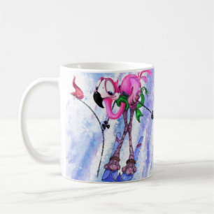 Mug amusant avec skieur de Flamant rose rose