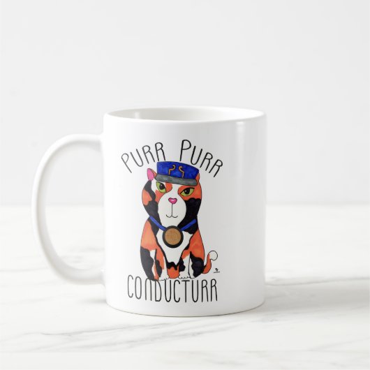Mug Amusant Calico Cat Train Conducteur Moto Dessin (Gauche)