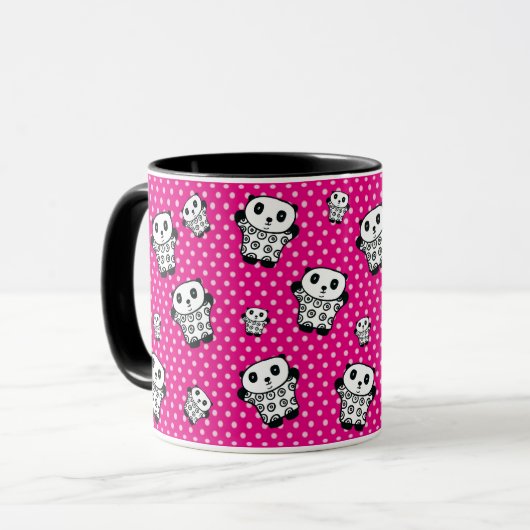 Mug Amusant moderne rose fille Kawaii Panda ours Pois (Devant gauche)