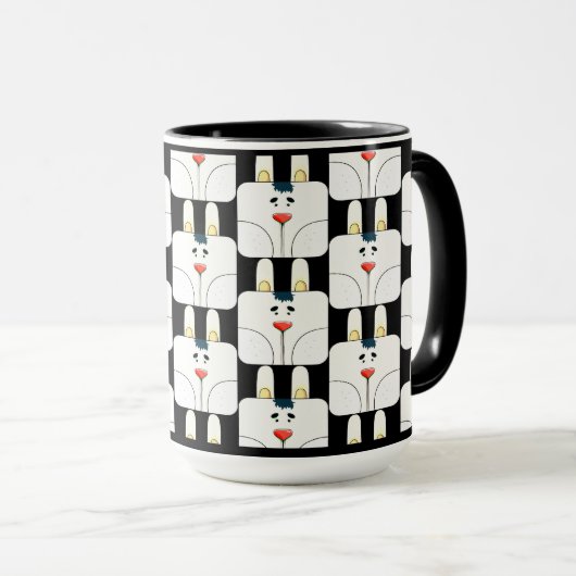 Mug Amusant Team Bunny Face en Musique Noire et Blanc (Devant droit)
