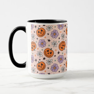 Mug Amusants Citrouilles d'Halloween et Fleurs Motif