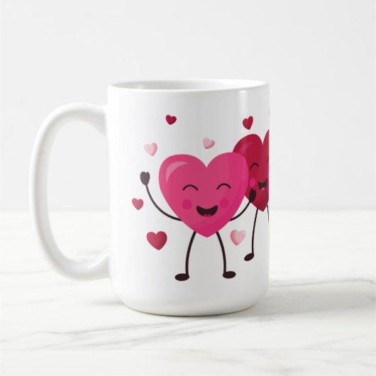 Mug Amusants Coeurs Joyeux Rose Et Rouge (Gauche)