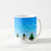 Mug Amusement cool Snowman Sparkly Noël Arbres bleus (Devant droit)