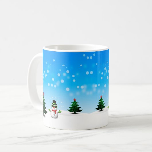 Mug Amusement cool Snowman Sparkly Noël Arbres bleus (Devant gauche)