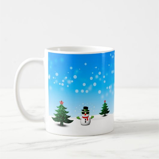 Mug Amusement cool Snowman Sparkly Noël Arbres bleus (Gauche)