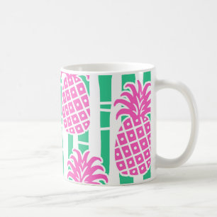 Mug Ananas Bambou rayures rose et Motif vert
