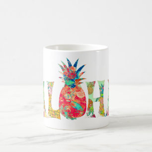 Mug Ananas de PixDezines Aloha+Aquarelle florale