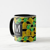 Mug Ananas d'or sur le monogramme des rayures | (Devant gauche)