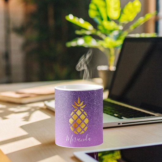Mug Ananas doré sur le nom de parties scintillant rose