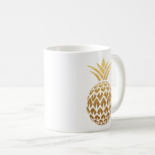 Mug Ananas en or élégant sur blanc (Devant droit)
