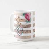 Mug Ananas floral rayé or (Devant gauche)
