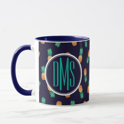 Mug Ananas sur le monogramme de la marine | (Gauche)