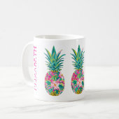 Mug Ananas tropical rose et vert (Devant gauche)