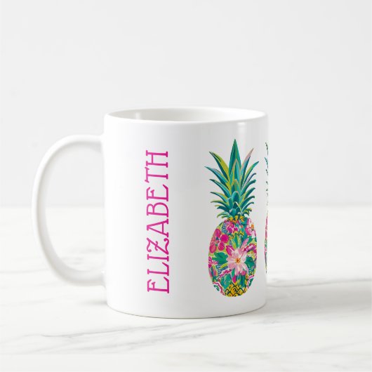 Mug Ananas tropical rose et vert (Gauche)