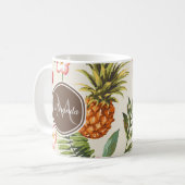 Mug Ananas tropicale exotique Floral Monogramme Brown (Devant gauche)