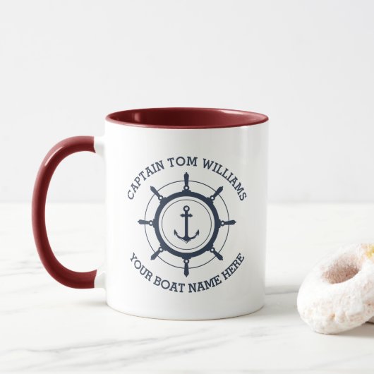 Mug Ancrage personnalisé du capitaine et du nom du bat (Avec donut)