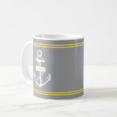 Mug Ancrage vintage et rayures gris, jaune nautique (Devant gauche)